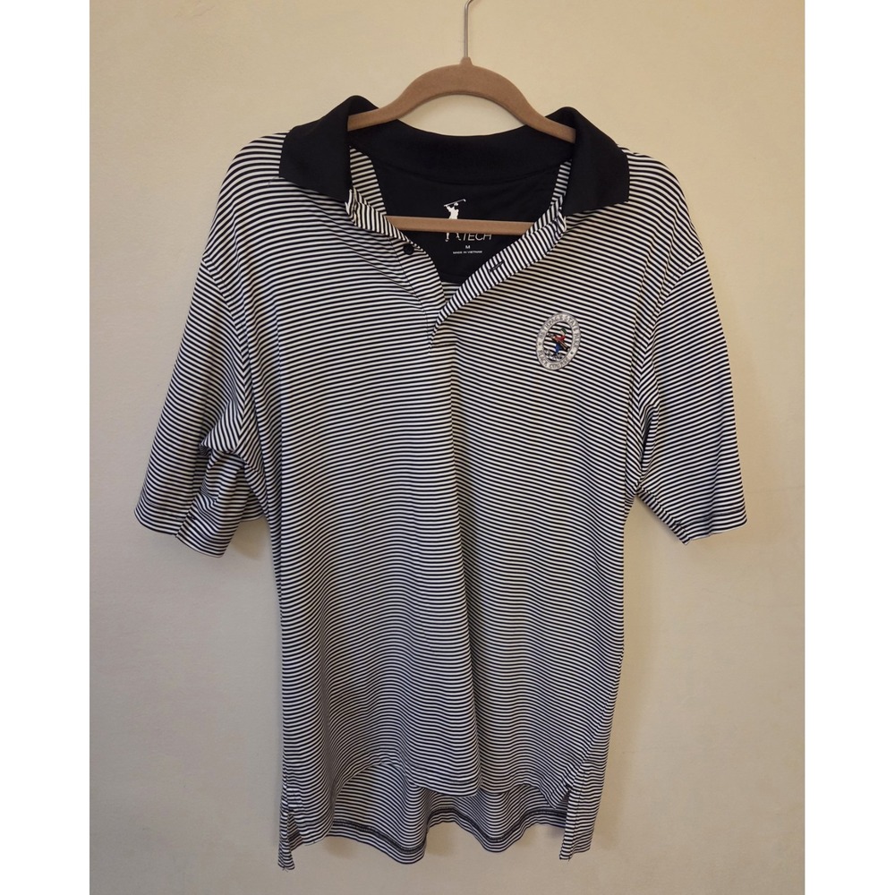 F&G Tech Men's Black White Striped Golf Polo Bethpage Black Course Logo M